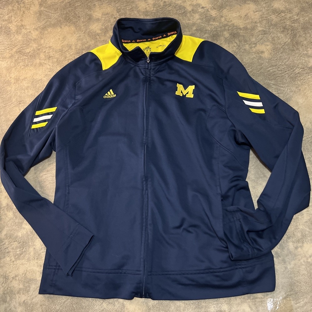 adidas Michigan Wolverines Jacket Blue SCORCH Coaches Warmup Women's 2XL‎